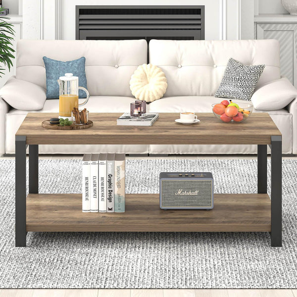 Industrial Rectangle Coffee Table with Storage Shelf