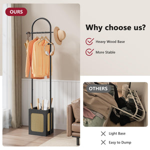 Coat Rack Stand with Rattan Design & Wooden Base