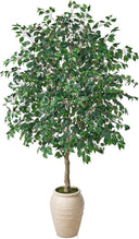 Tall Artificial Ficus Tree with Planter – Silk Leaves Indoor Faux Plant