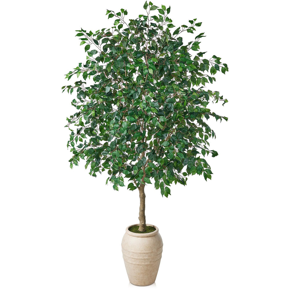 Tall Artificial Ficus Tree with Planter – Silk Leaves Indoor Faux Plant