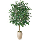 Tall Artificial Ficus Tree with Planter – Silk Leaves Indoor Faux Plant