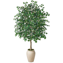 Tall Artificial Ficus Tree with Planter – Silk Leaves Indoor Faux Plant