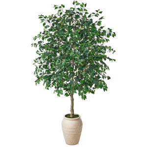 Tall Artificial Ficus Tree with Planter – Silk Leaves Indoor Faux Plant