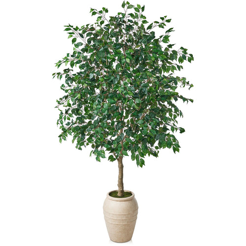 Tall Artificial Ficus Tree with Planter – Silk Leaves Indoor Faux Plant