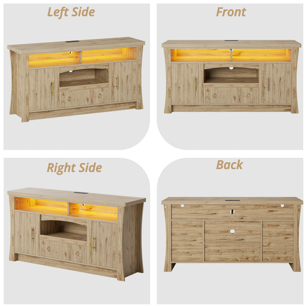 TV Stand with LED Lights & Power Outlet, 65 Inch
