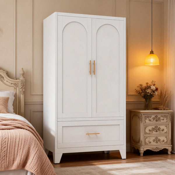 Metal Wardrobe Closet with Hanging Rod & Drawer