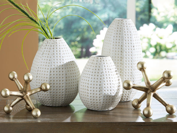 Metal Dots Vase & Sculpture Set of 5, White & Gold