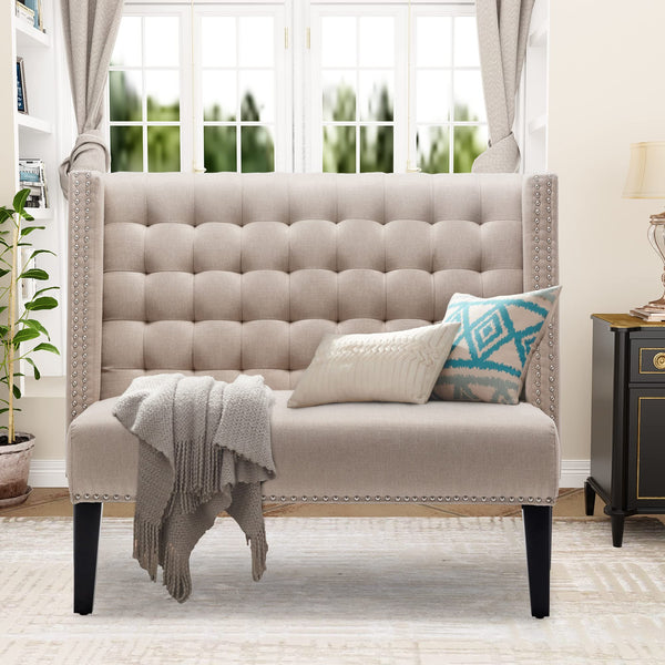 Tufted Loveseat Sofa with Wingback & Nail Head Trim