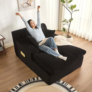 Convertible Chaise Lounge Sofa Bed with Armrests & Side Pockets