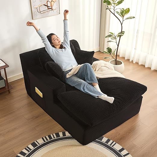 Convertible Chaise Lounge Sofa Bed with Armrests & Side Pockets