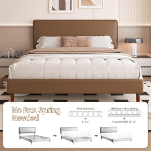 Faux Leather Platform Bed Frame with Adjustable Headboard