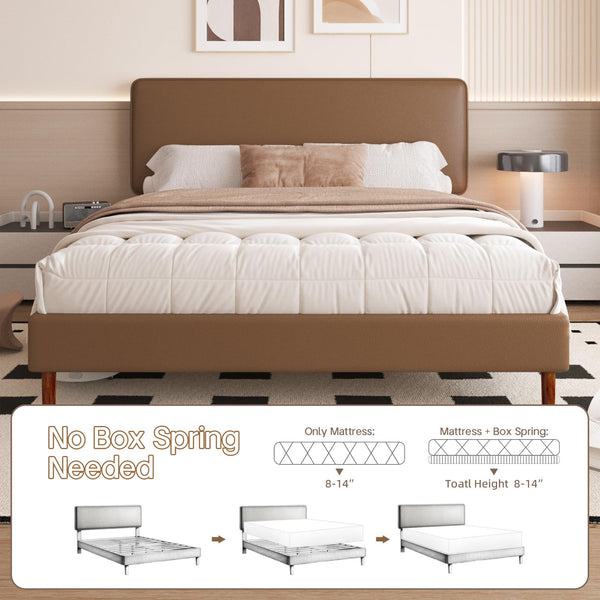 Faux Leather Platform Bed Frame with Adjustable Headboard