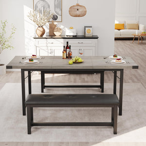 Extendable Dining Table Set with 2 Upholstered Benches – Seats 4 to 8