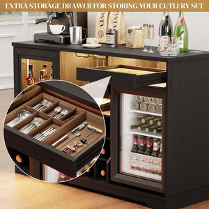Bar Cabinet with Fridge, LED Lights & Wine Rack