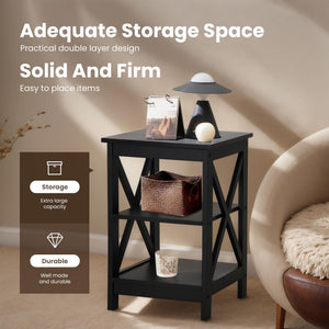 3-Tier End Table Set of 2 with Storage Shelves