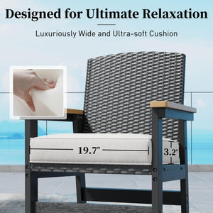 7-Piece HDPE Outdoor Dining Set with Wicker Rattan Chairs & Waterproof Cushions