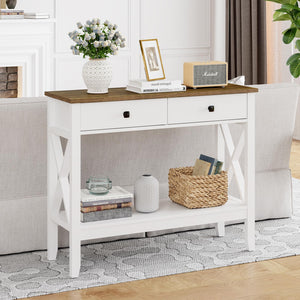 Console Table with 2 Drawers and Storage Shelf