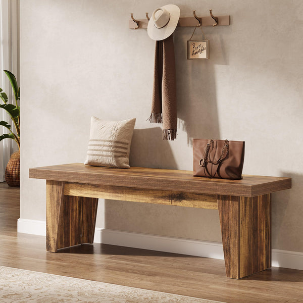 55" Farmhouse Entryway Bench – Dark Brown