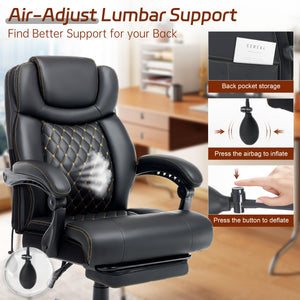 Big and Tall Reclining Office Chair 600 lbs – High Back Ergonomic with Lumbar Support & Footrest