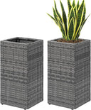 Tall Square Rattan Planter Box Set of 2 with Removable Liner – 12x12x24 Inch
