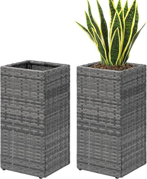Tall Square Rattan Planter Box Set of 2 with Removable Liner – 12x12x24 Inch