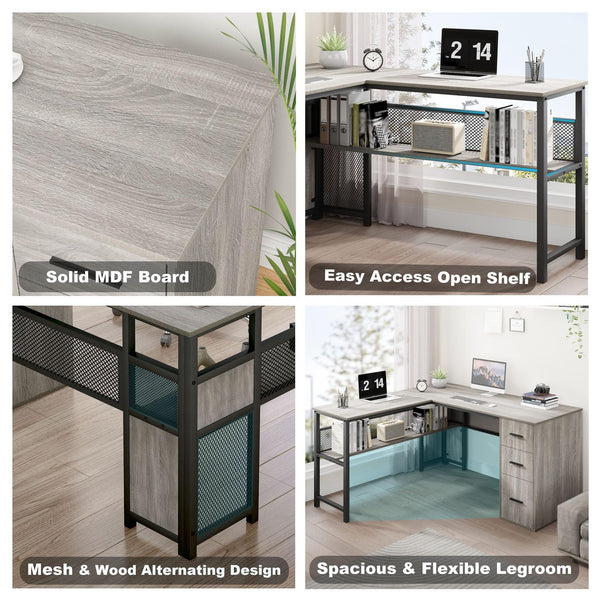 L-Shaped Corner Desk with Drawers & Storage