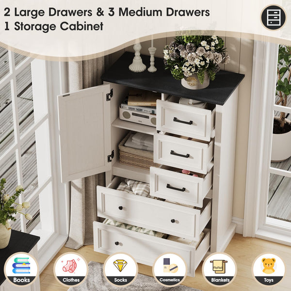 5-Drawer Farmhouse Dresser – Wood Chest of Drawers