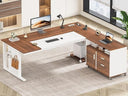 L-Shaped Executive Desk with Rolling File Cabinet, Power Outlets, CPU Stand & Pegboard