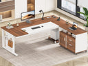 L-Shaped Executive Desk with Rolling File Cabinet & Power Outlets