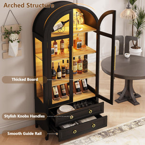 71" Arched Display Cabinet with LED Lighting & Glass Doors