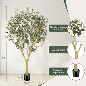 7ft & 8ft Artificial Olive Tree with Natural Wood Trunk