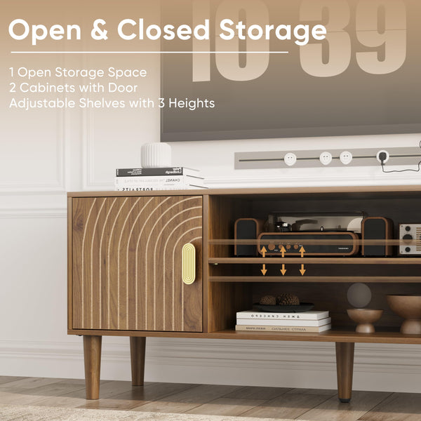 47.2-Inch Walnut TV Stand with Line Groove Design & Storage