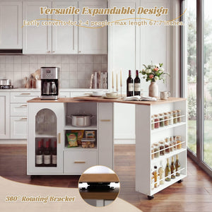 Rolling Kitchen Island with Extendable Table & Storage