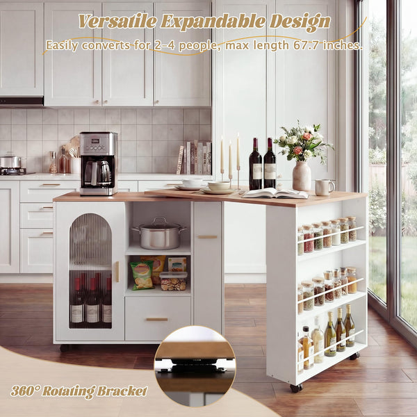 Rolling Kitchen Island with Extendable Table & Storage
