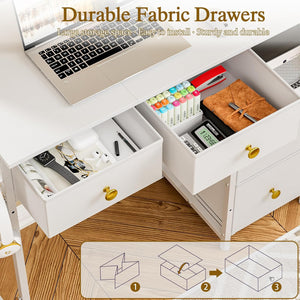 Small Computer Desk with 4 Fabric Drawers