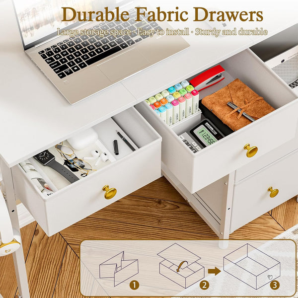 Small Computer Desk with 4 Fabric Drawers