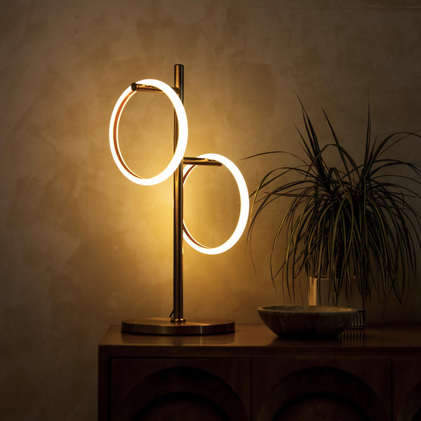 Saturn LED Table Lamp with 2 Ring Lights - Brass