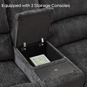 Oversized Power Recliner Sectional Sofa with Wireless Charger, Gray