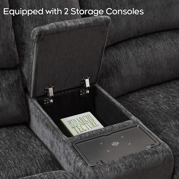 Oversized Power Recliner Sectional Sofa with Wireless Charger, Gray