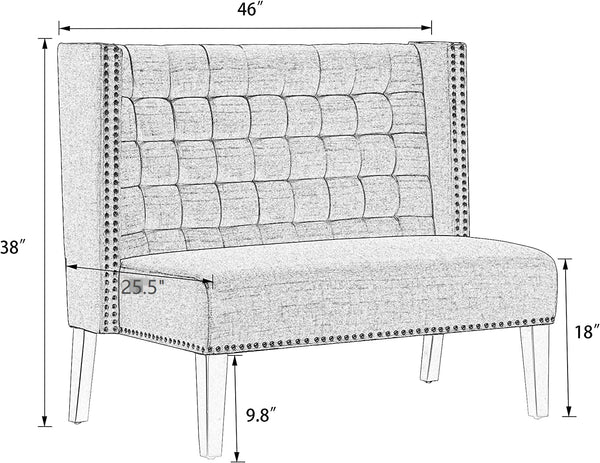 Tufted Loveseat Sofa with Wingback & Nail Head Trim