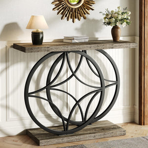 Industrial Console Table with Wood Top – Entryway Sofa Table