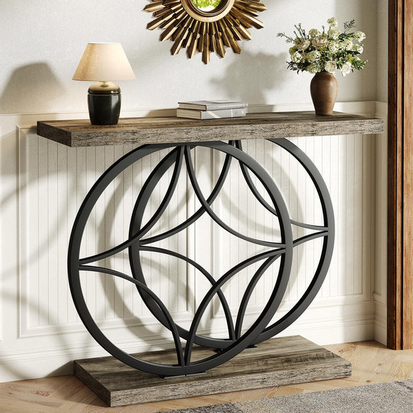 Industrial Console Table with Wood Top – Entryway Sofa Table
