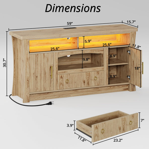 TV Stand with LED Lights & Power Outlet, 65 Inch