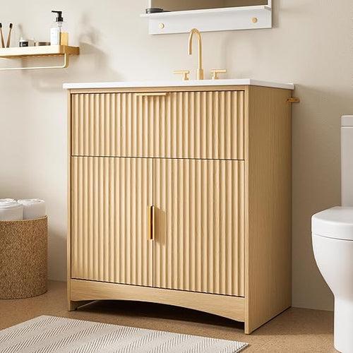 30-Inch Fluted Bathroom Vanity with Ceramic Sink