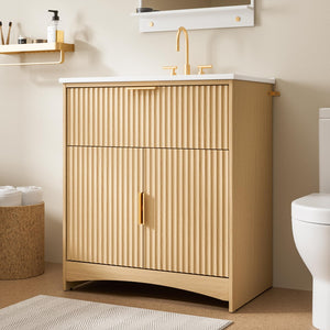 30-Inch Fluted Bathroom Vanity with Ceramic Sink and Storage Cabinet