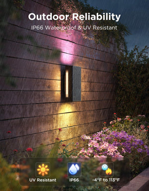 Outdoor Smart Wall Light RGBICWW Up Down Porch Sconce IP66 Waterproof