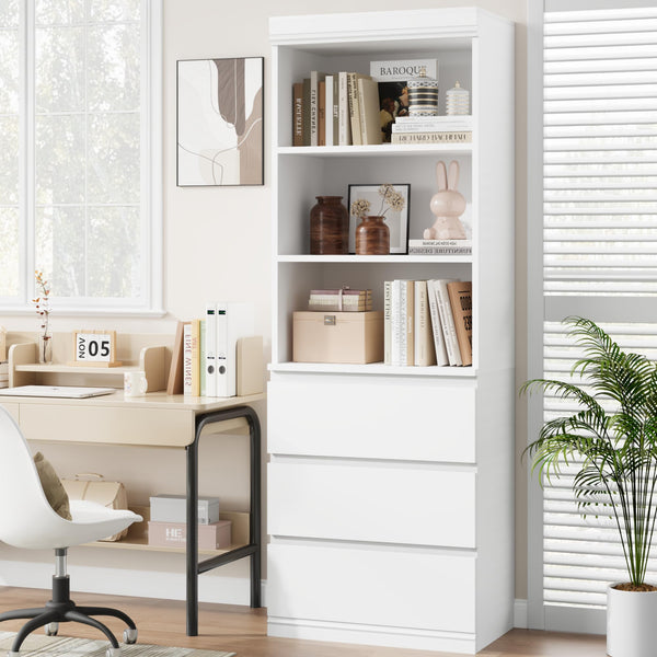 70" Tall Bookcase with 3 Drawers & 3-Tier Open Shelves
