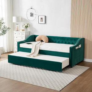 Twin Velvet Daybed with Pop-Up Trundle & USB Ports