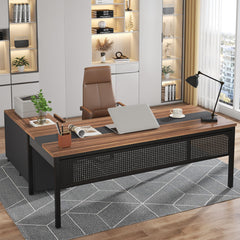 L-Shaped Executive Desk with Mobile File Cabinet & Storage Shelves