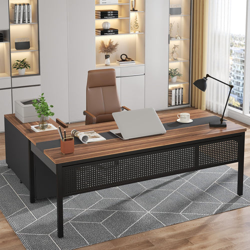 L-Shaped Executive Desk with Mobile File Cabinet & Storage Shelves